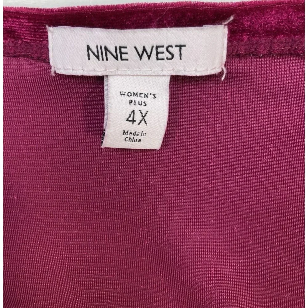 *Nine West Velvet Faux Wrap Dress 4X Tie Waist Holiday Christmas Deep-V Red Wine - Picture 5 of 7